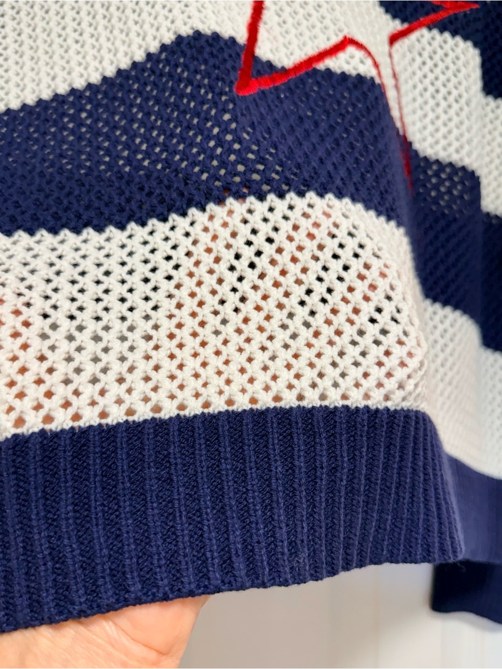 Striped Navy & White Star-Front Open Knit Sweater - Picture 2 of 5